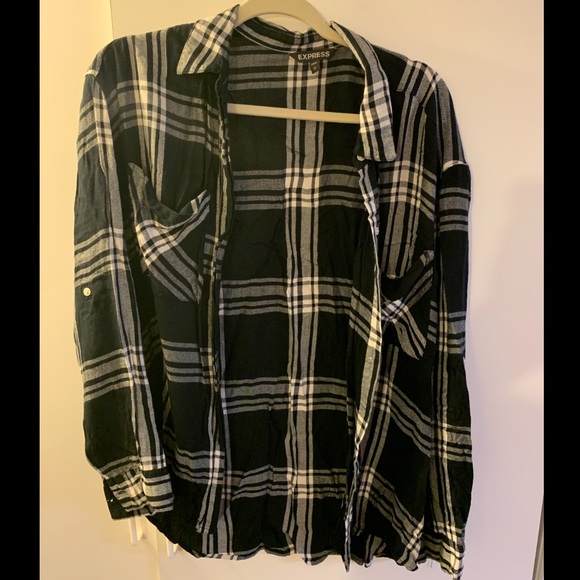 Express black/white plaid long sleeved button up. Size L. UEC. - Picture 1 of 3